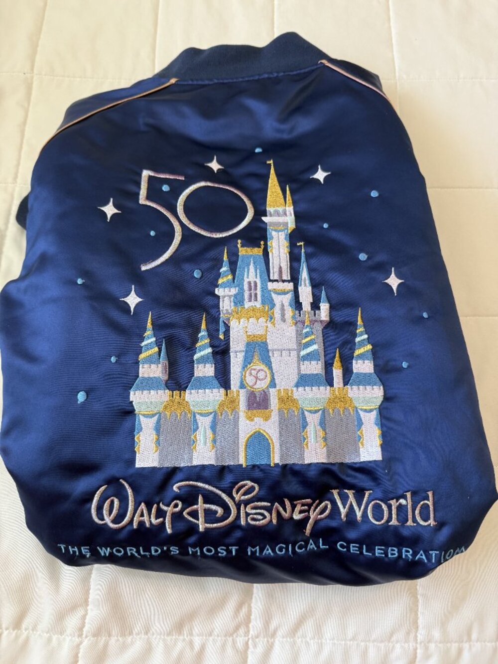 Disney Parks 50th Anniversary Satin Bomber Jacket Castle Mickey Size M - Picture 11 of 12